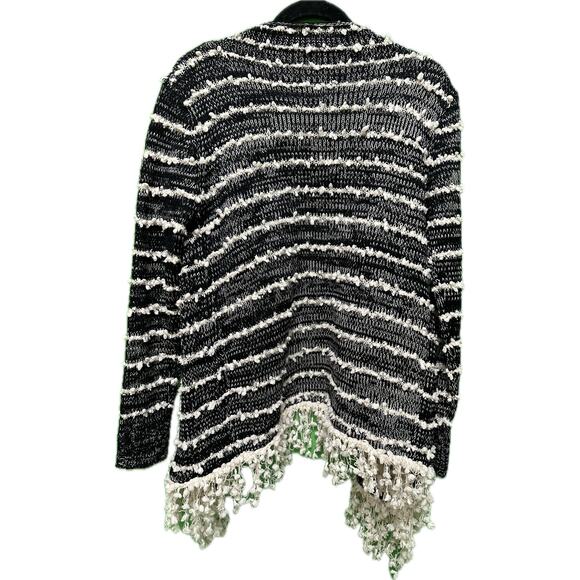 Anthropologie La Fee Verte Cardigan Black White Fringe NWT Size Medium Sweater - Picture 2 of 9